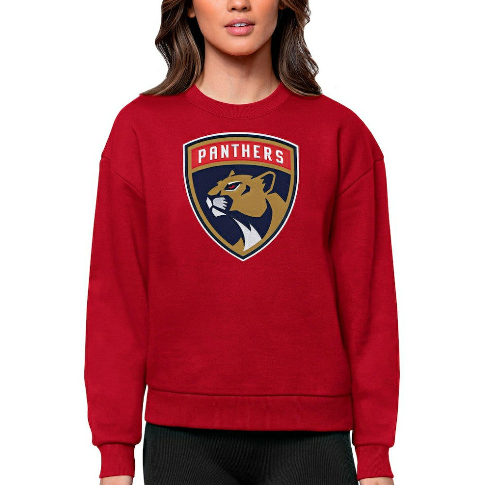 NHL Florida Panthers Antigua Women's Team Logo Victory Crewneck Pullover Sweatshirt - Red