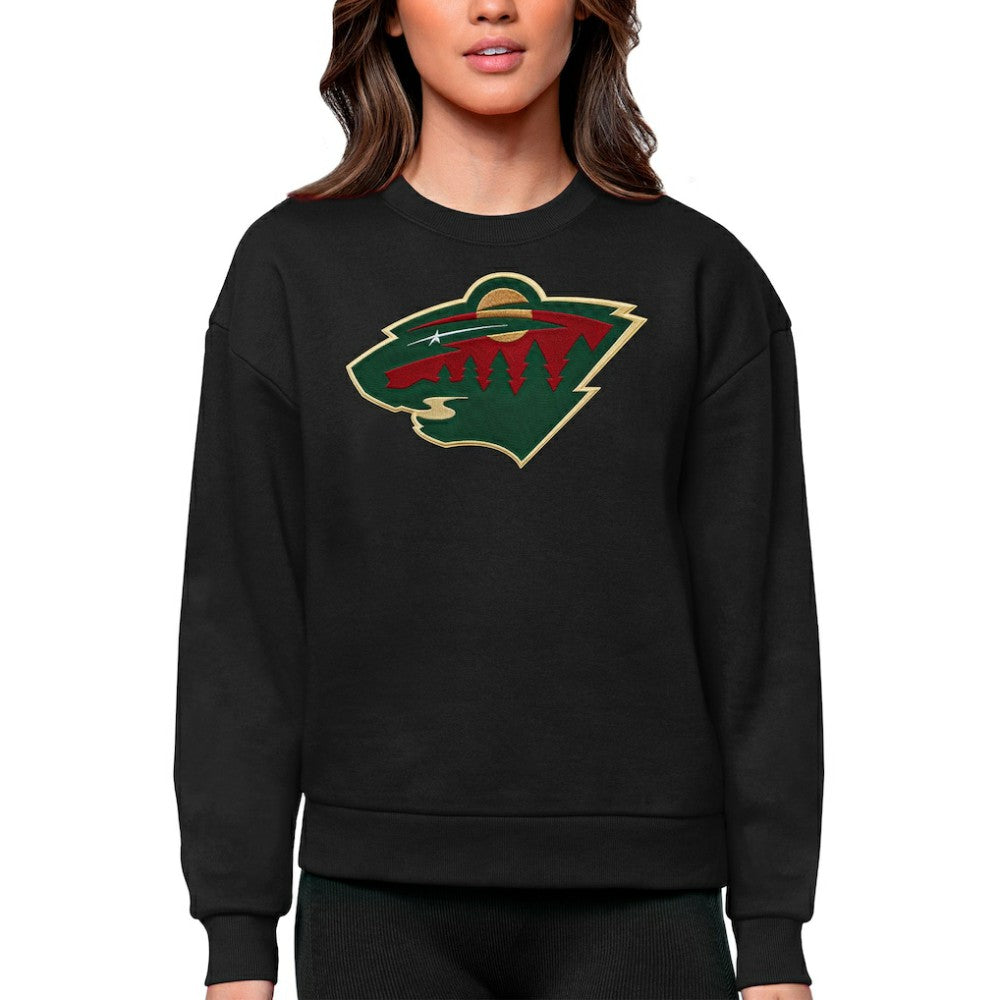 NHL Minnesota Wild Antigua Women's Team Logo Victory Crewneck Pullover Sweatshirt - Black