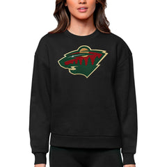 NHL Minnesota Wild Antigua Women's Team Logo Victory Crewneck Pullover Sweatshirt - Black