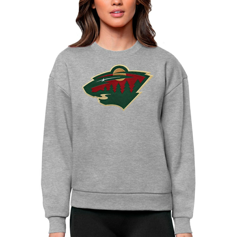 NHL Minnesota Wild Antigua Women's Team Logo Victory Crewneck Pullover Sweatshirt - Heather Gray