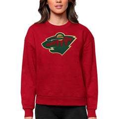 NHL Minnesota Wild Antigua Women's Team Logo Victory Crewneck Pullover Sweatshirt - Red