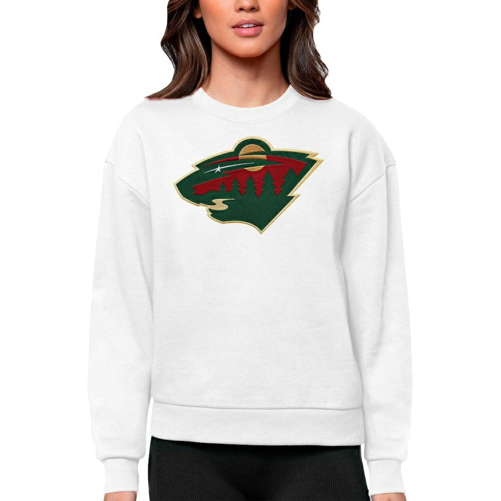 NHL Minnesota Wild Antigua Women's Team Logo Victory Crewneck Pullover Sweatshirt - White