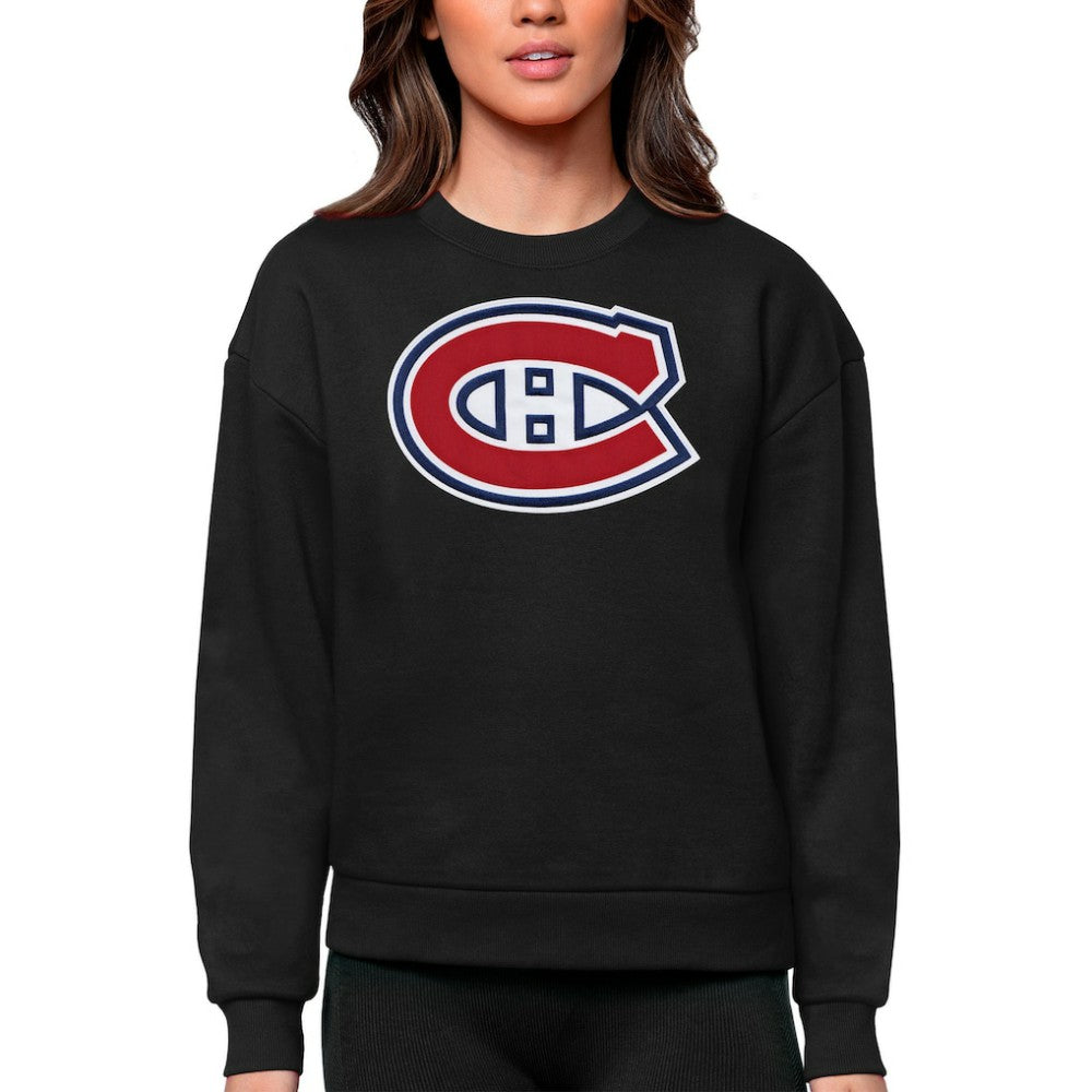 NHL Montreal Canadiens Antigua Women's Team Logo Victory Crewneck Pullover Sweatshirt - Black