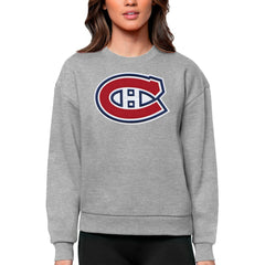 NHL Montreal Canadiens Antigua Women's Team Logo Victory Crewneck Pullover Sweatshirt - Heather Gray