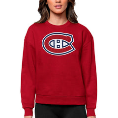 NHL Montreal Canadiens Antigua Women's Team Logo Victory Crewneck Pullover Sweatshirt - Red