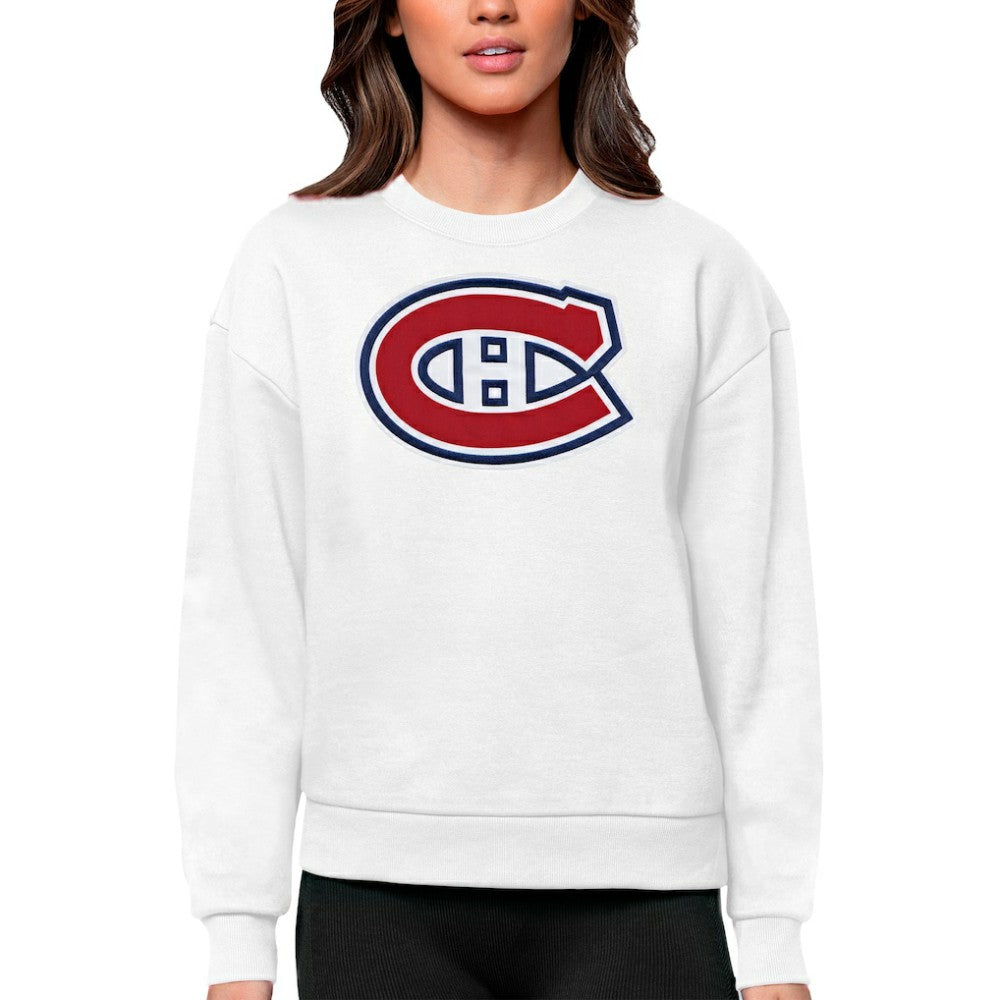 NHL Montreal Canadiens Antigua Women's Team Logo Victory Crewneck Pullover Sweatshirt - White