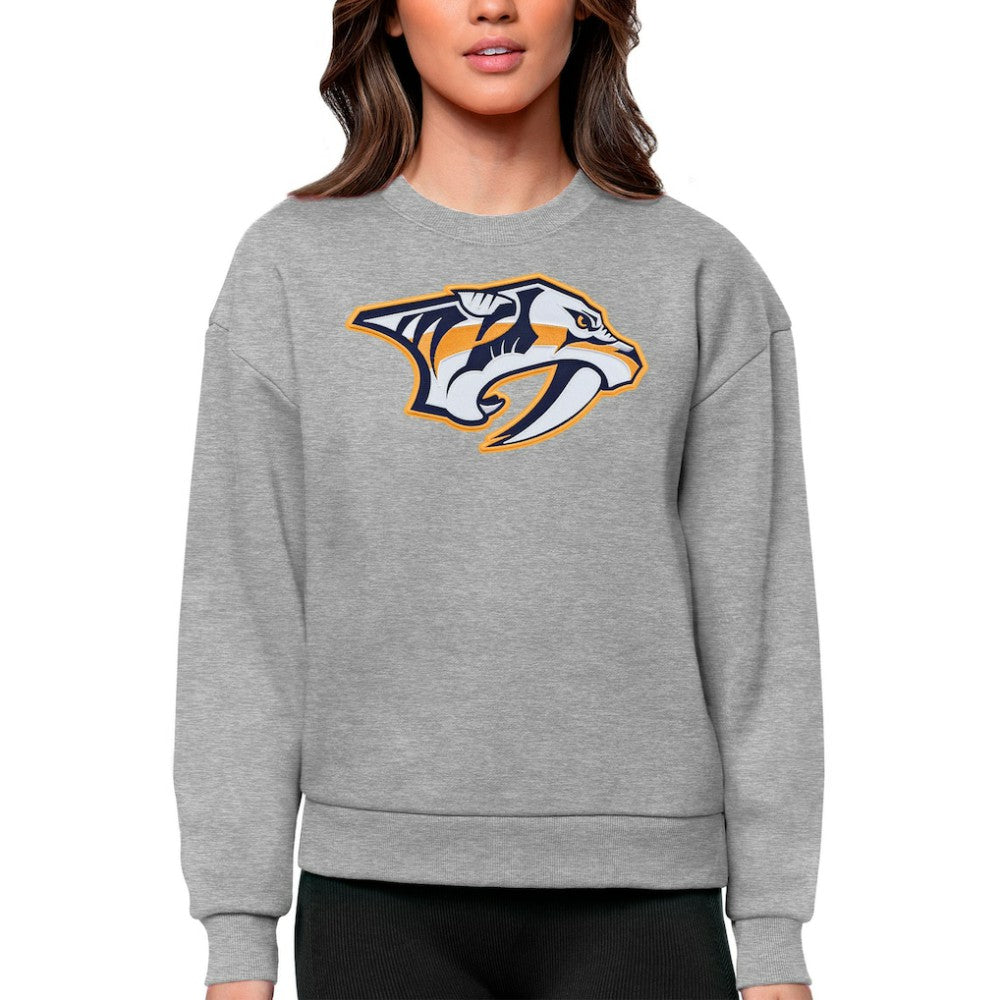NHL Nashville Predators Antigua Women's Team Logo Victory Crewneck Pullover Sweatshirt - Heather Gray