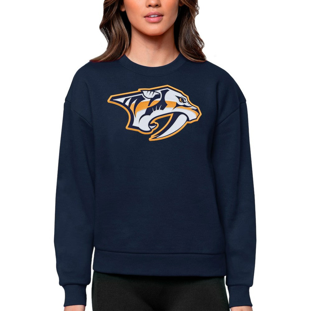 NHL Nashville Predators Antigua Women's Team Logo Victory Crewneck Pullover Sweatshirt - Navy