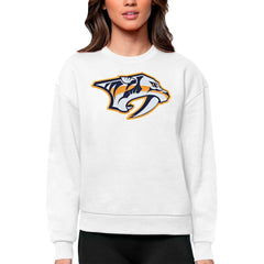 NHL Nashville Predators Antigua Women's Team Logo Victory Crewneck Pullover Sweatshirt - White