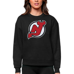 NHL New Jersey Devils Antigua Women's Team Logo Victory Crewneck Pullover Sweatshirt - Black