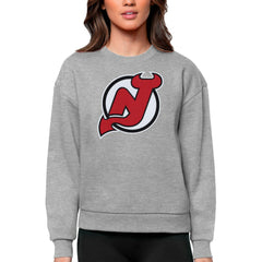 NHL New Jersey Devils Antigua Women's Team Logo Victory Crewneck Pullover Sweatshirt - Heather Gray