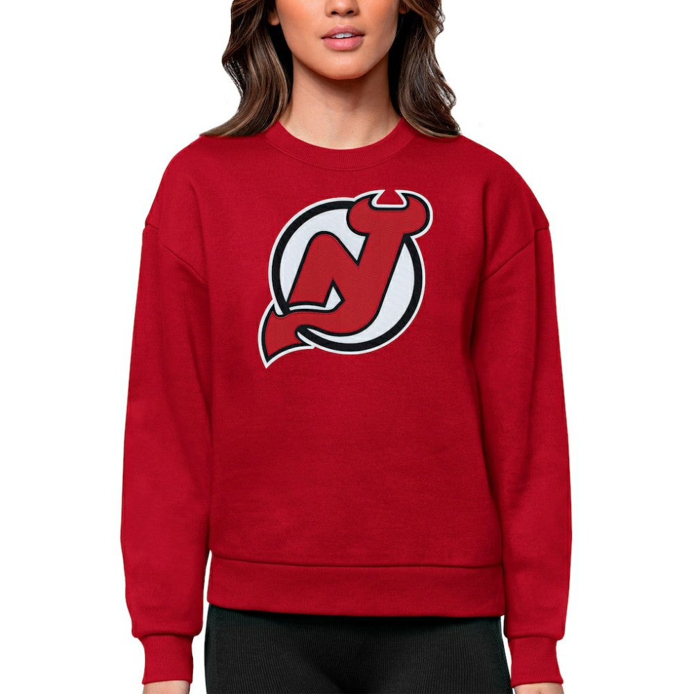 NHL New Jersey Devils Antigua Women's Team Logo Victory Crewneck Pullover Sweatshirt - Red