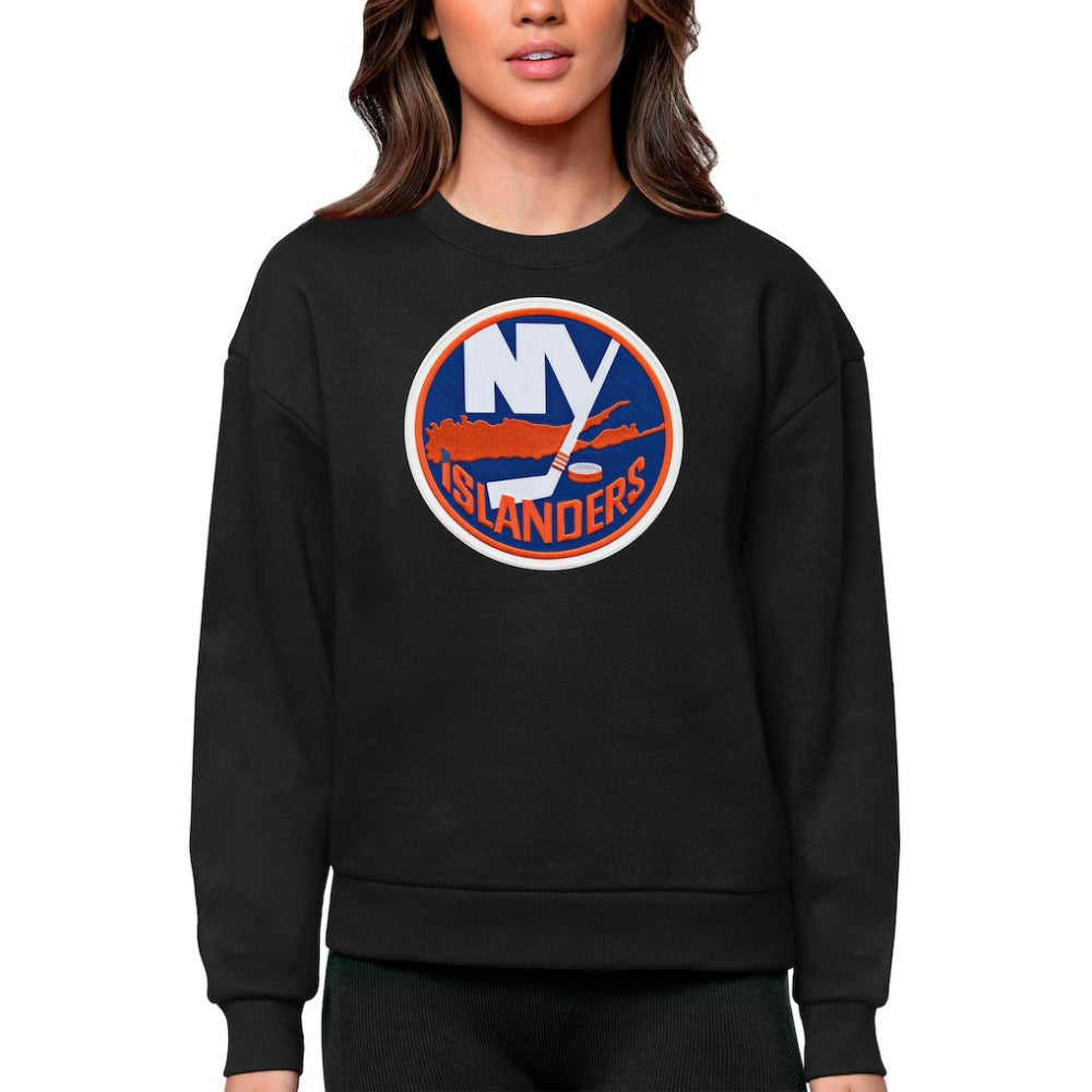 NHL New York Islanders Antigua Women's Team Logo Victory Crewneck Pullover Sweatshirt - Black