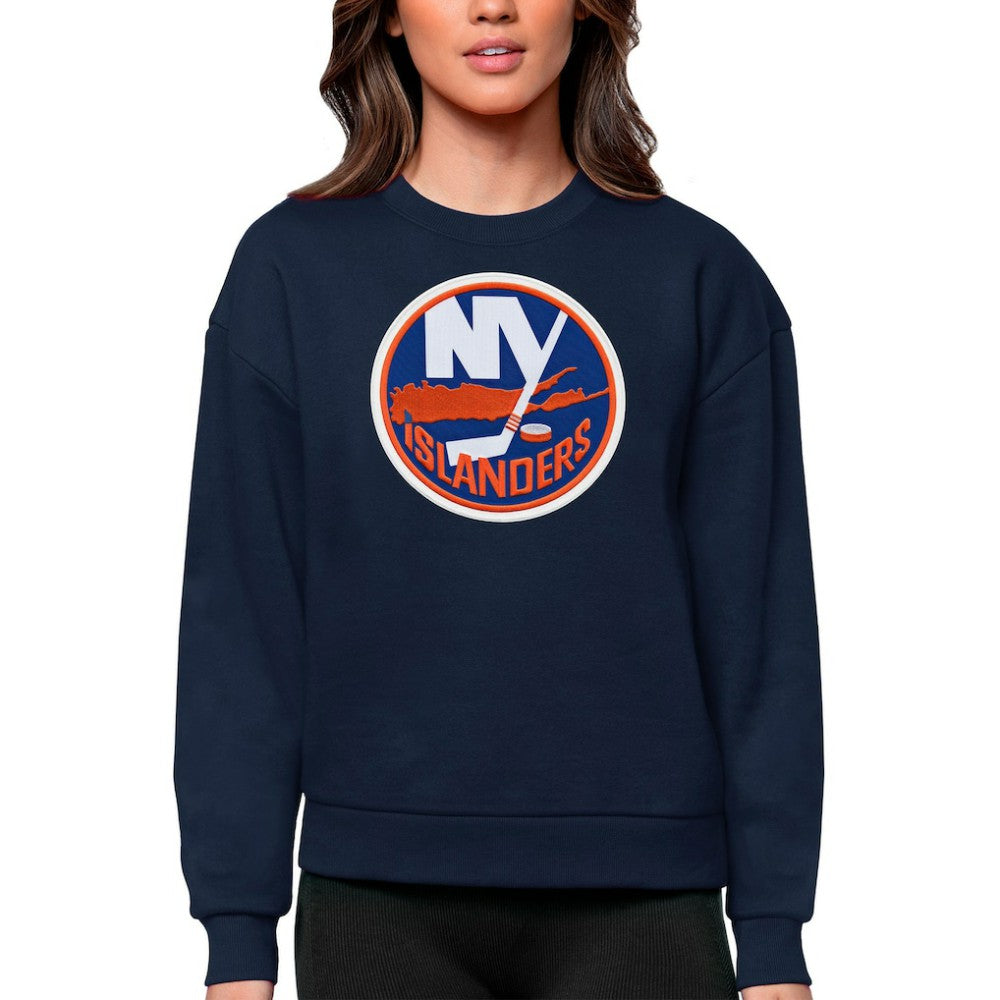 NHL New York Islanders Antigua Women's Team Logo Victory Crewneck Pullover Sweatshirt - Navy