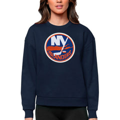 NHL New York Islanders Antigua Women's Team Logo Victory Crewneck Pullover Sweatshirt - Navy