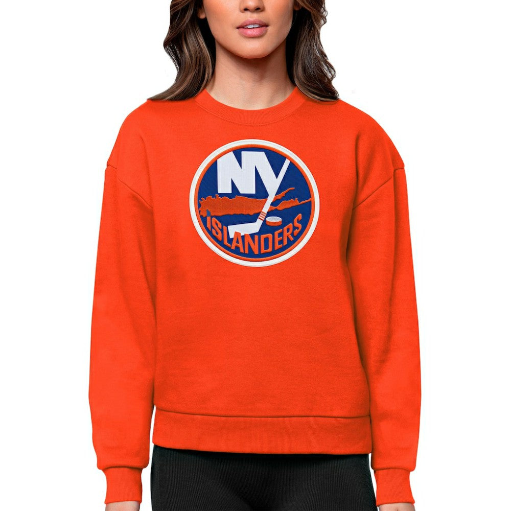 NHL New York Islanders Antigua Women's Team Logo Victory Crewneck Pullover Sweatshirt - Orange