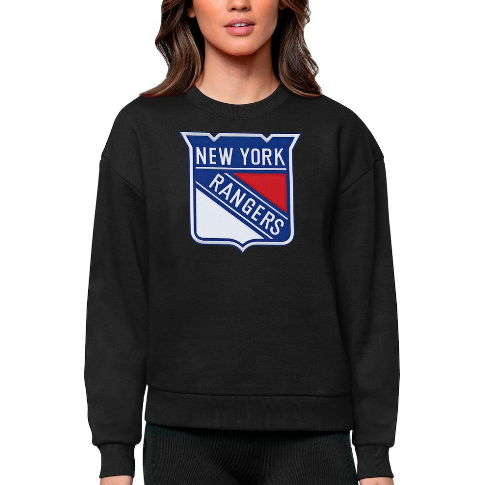 NHL New York Rangers Antigua Women's Team Logo Victory Crewneck Pullover Sweatshirt - Black
