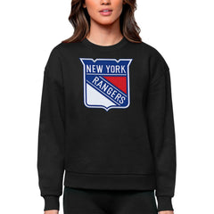 NHL New York Rangers Antigua Women's Team Logo Victory Crewneck Pullover Sweatshirt - Black