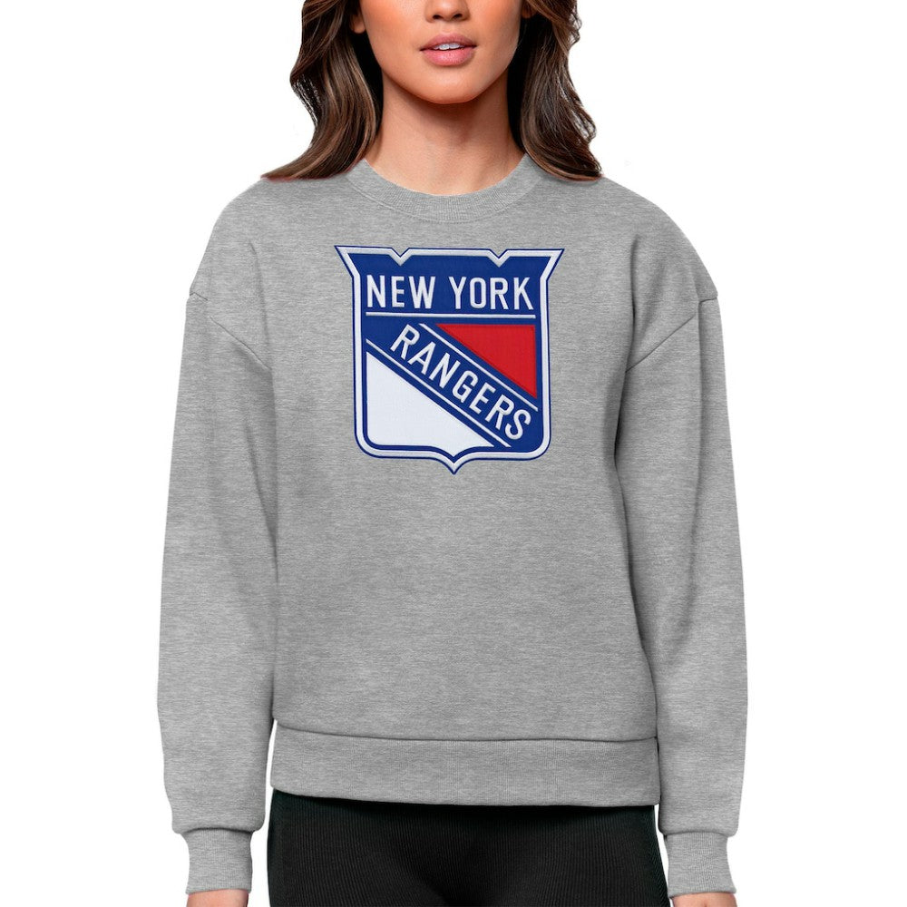 NHL New York Rangers Antigua Women's Team Logo Victory Crewneck Pullover Sweatshirt - Heather Gray