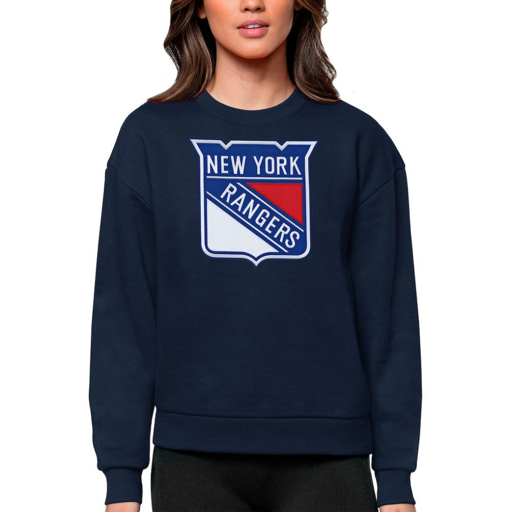 NHL New York Rangers Antigua Women's Team Logo Victory Crewneck Pullover Sweatshirt - Navy