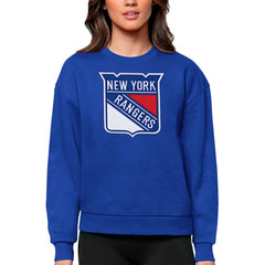 NHL New York Rangers Antigua Women's Team Logo Victory Crewneck Pullover Sweatshirt - Royal