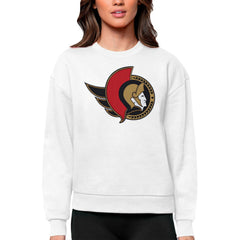 NHL Ottawa Senators Antigua Women's Team Logo Victory Crewneck Pullover Sweatshirt - White