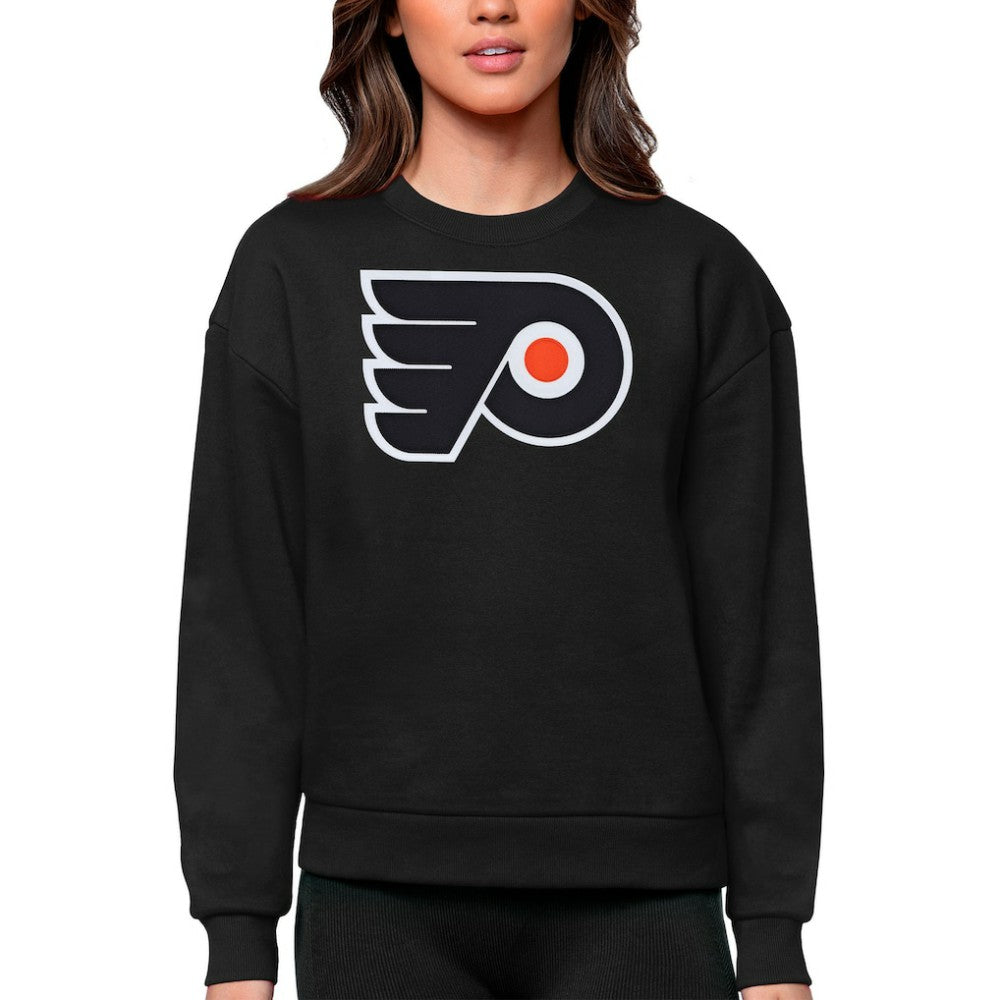 NHL Philadelphia Flyers Antigua Women's Team Logo Victory Crewneck Pullover Sweatshirt - Black