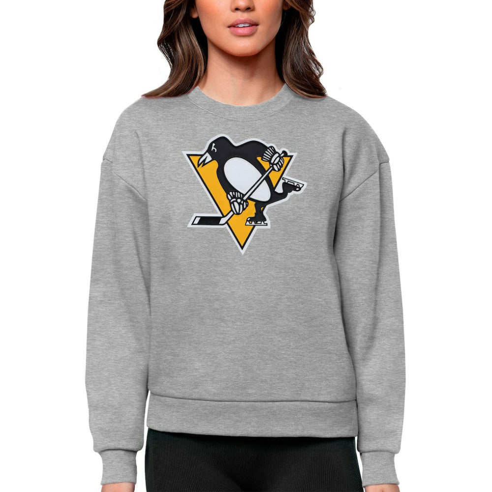NHL Pittsburgh Penguins Antigua Women's Team Logo Victory Crewneck Pullover Sweatshirt - Heather Gray