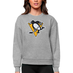 NHL Pittsburgh Penguins Antigua Women's Team Logo Victory Crewneck Pullover Sweatshirt - Heather Gray