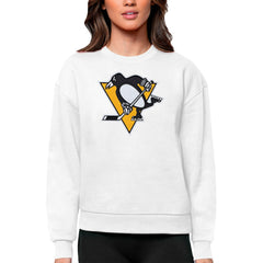 NHL Pittsburgh Penguins Antigua Women's Team Logo Victory Crewneck Pullover Sweatshirt - White