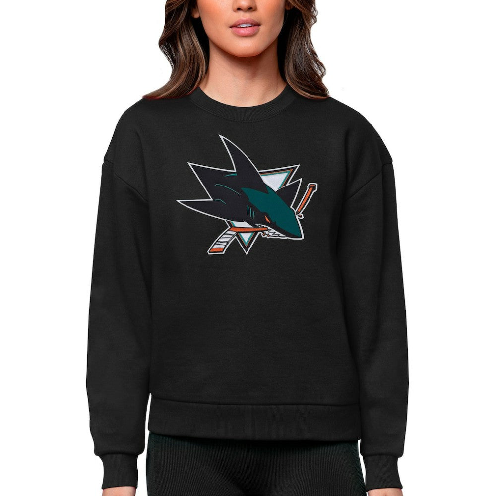 NHL San Jose Sharks Antigua Women's Team Logo Victory Crewneck Pullover Sweatshirt - Black