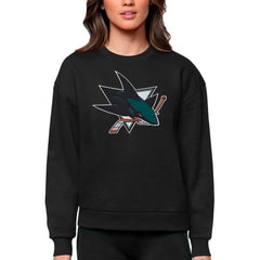 NHL San Jose Sharks Antigua Women's Team Logo Victory Crewneck Pullover Sweatshirt - Black