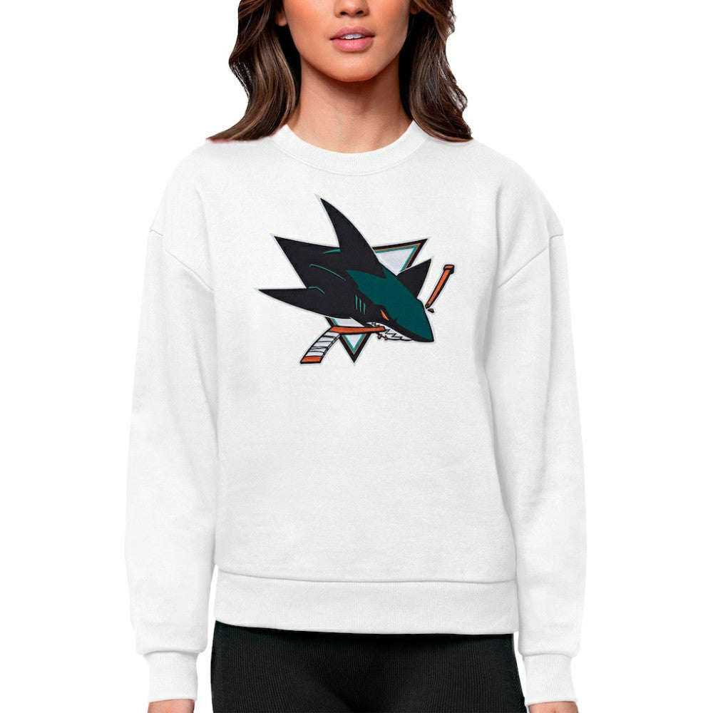 NHL San Jose Sharks Antigua Women's Team Logo Victory Crewneck Pullover Sweatshirt - White