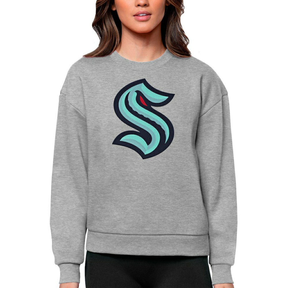 NHL Seattle Kraken Antigua Women's Team Logo Victory Crewneck Pullover Sweatshirt - Heather Gray