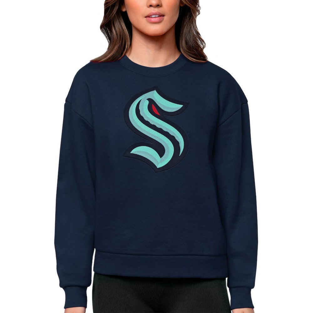 NHL Seattle Kraken Antigua Women's Team Logo Victory Crewneck Pullover Sweatshirt - Navy