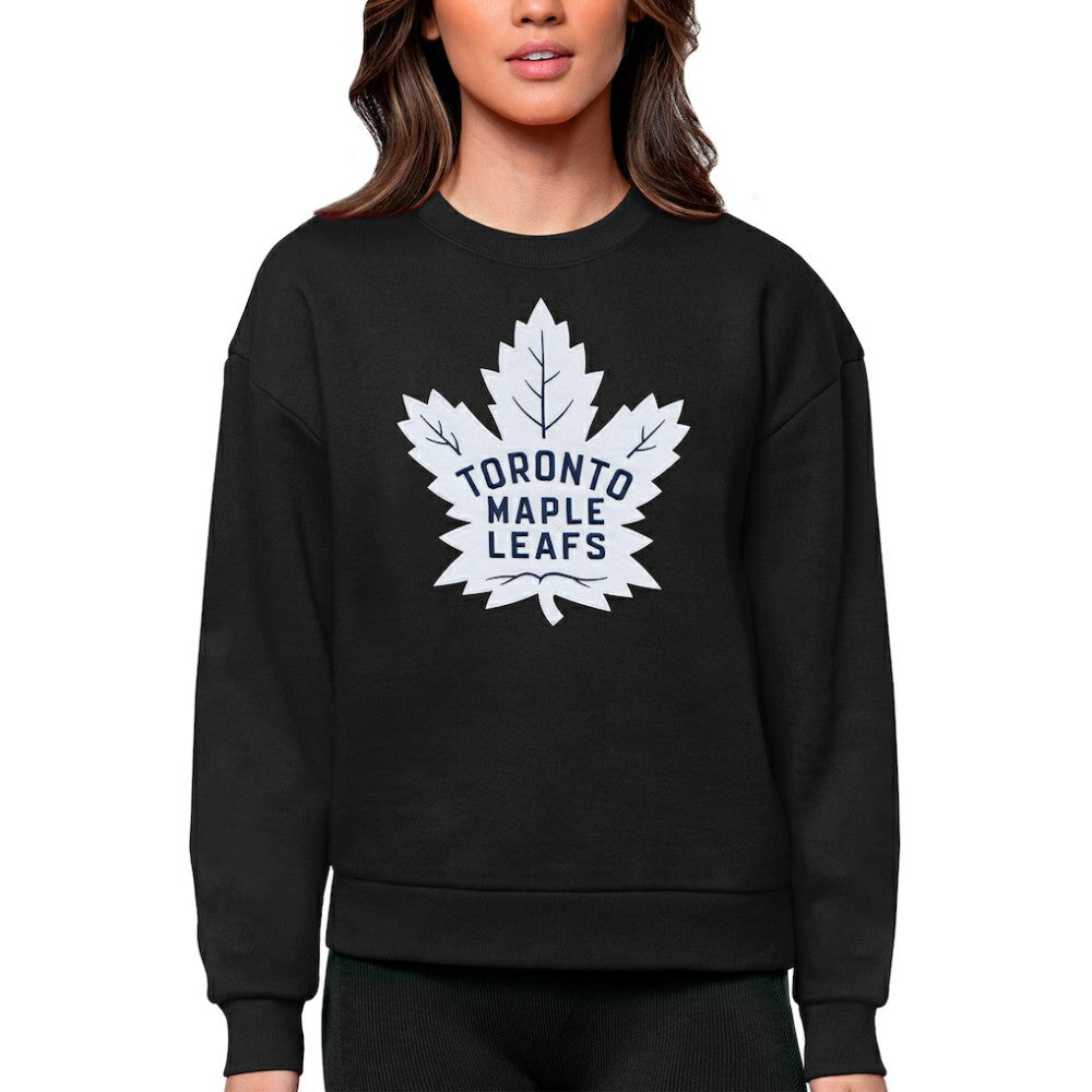 NHL Toronto Maple Leafs Antigua Women's Team Logo Victory Crewneck Pullover Sweatshirt - Black