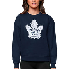 NHL Toronto Maple Leafs Antigua Women's Team Logo Victory Crewneck Pullover Sweatshirt - Navy
