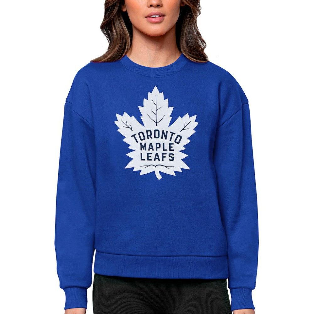 NHL Toronto Maple Leafs Antigua Women's Team Logo Victory Crewneck Pullover Sweatshirt - Royal
