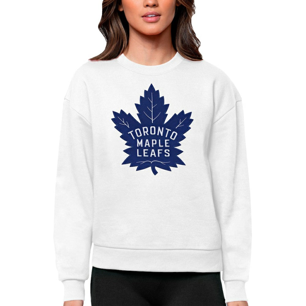 NHL Toronto Maple Leafs Antigua Women's Team Logo Victory Crewneck Pullover Sweatshirt - White
