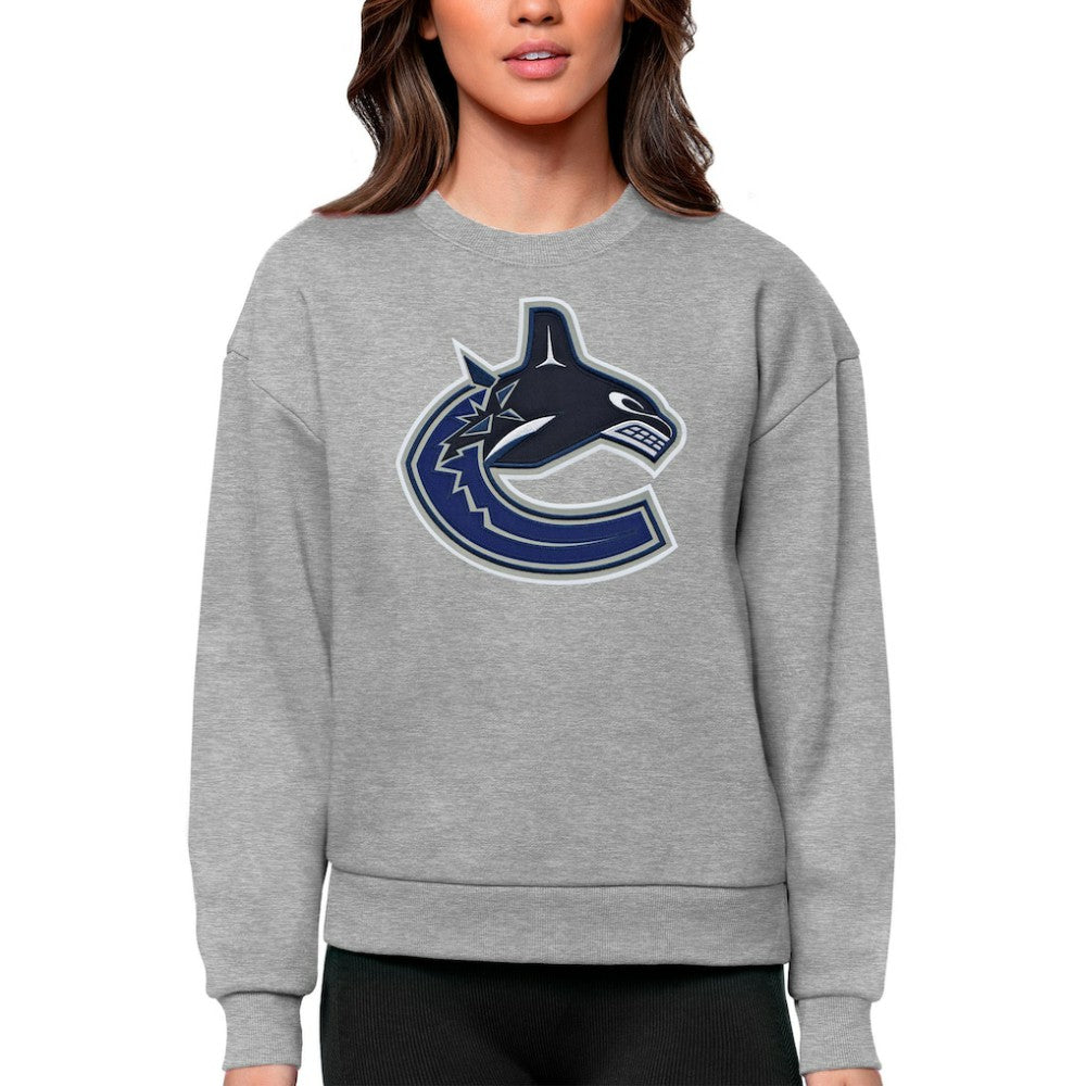 NHL Vancouver Canucks Antigua Women's Team Logo Victory Crewneck Pullover Sweatshirt - Heather Gray