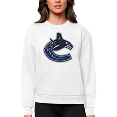 NHL Vancouver Canucks Antigua Women's Team Logo Victory Crewneck Pullover Sweatshirt - White