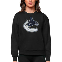 NHL Vancouver Canucks Antigua Women's Team Logo Victory Crewneck Pullover Sweatshirt - Black