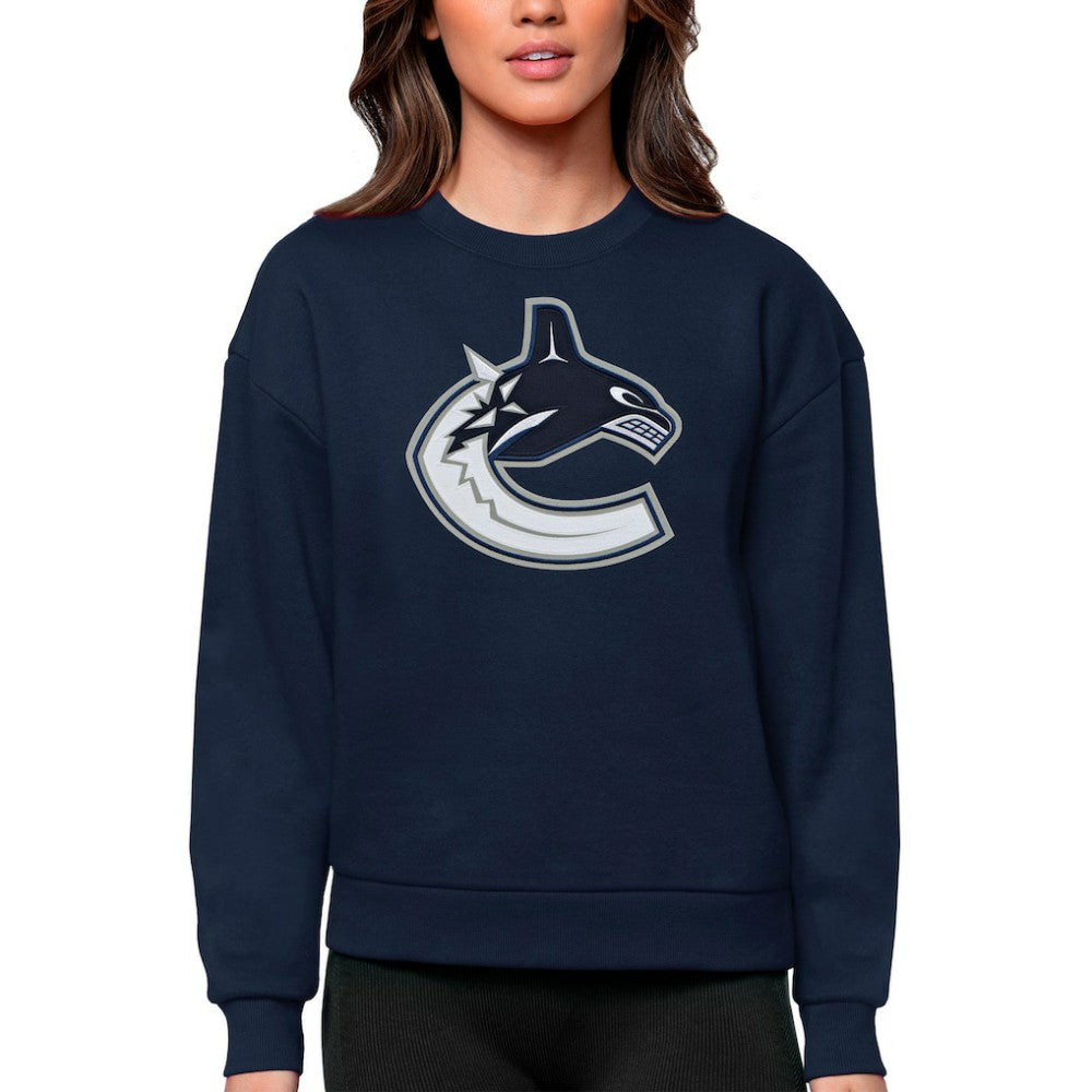 NHL Vancouver Canucks Antigua Women's Team Logo Victory Crewneck Pullover Sweatshirt - Navy