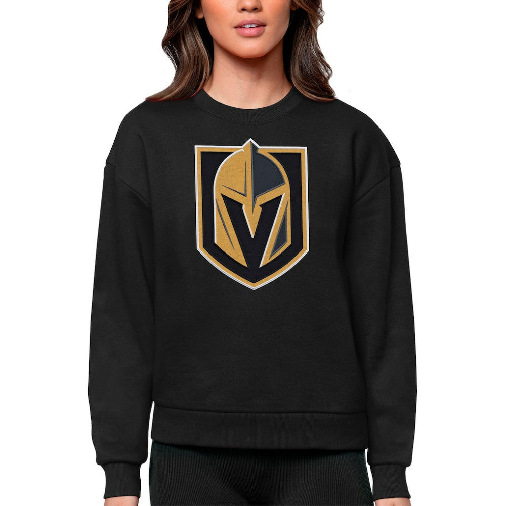 NHL Vegas Golden Knights Antigua Women's Team Logo Victory Crewneck Pullover Sweatshirt - Black
