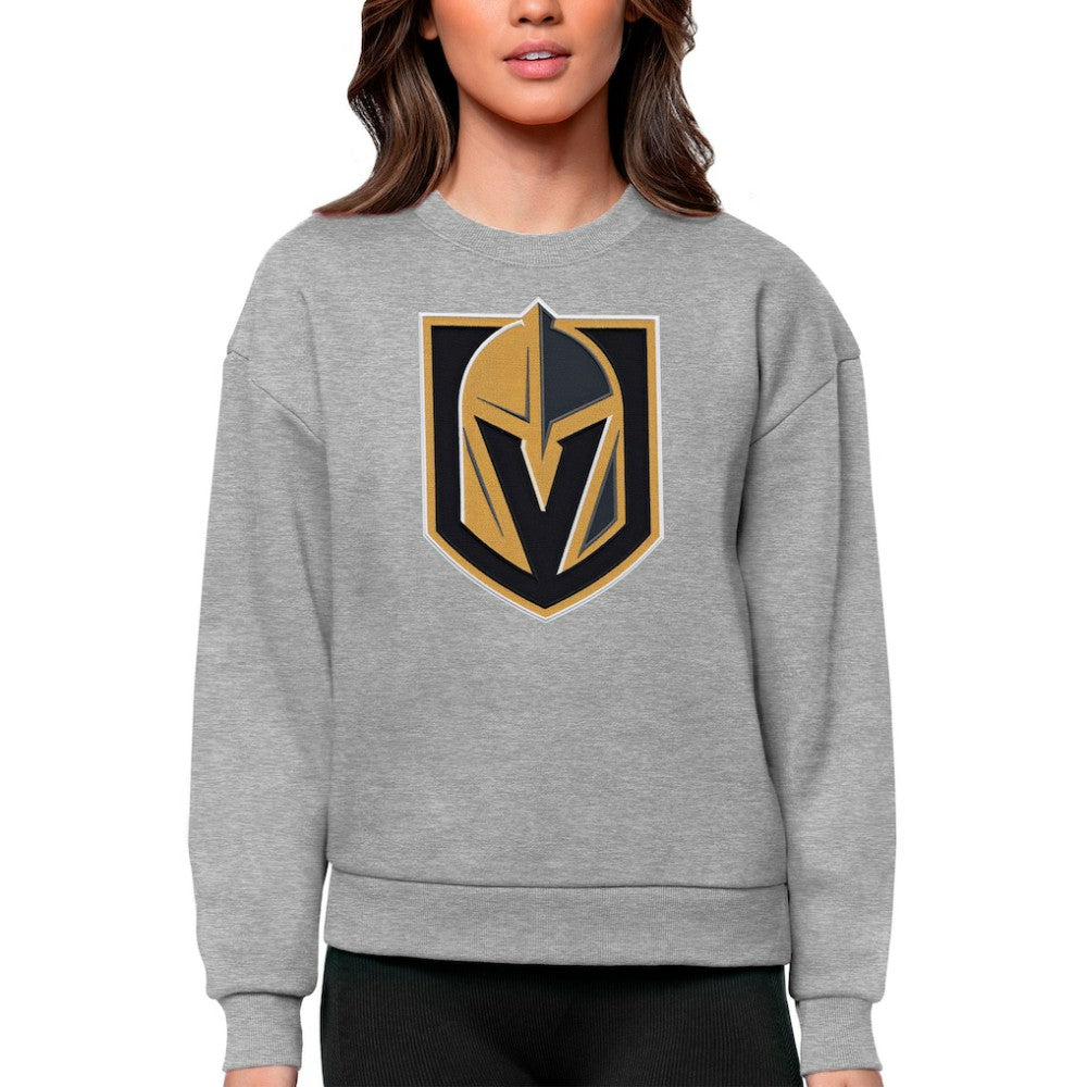 NHL Vegas Golden Knights Antigua Women's Team Logo Victory Crewneck Pullover Sweatshirt - Heather Gray