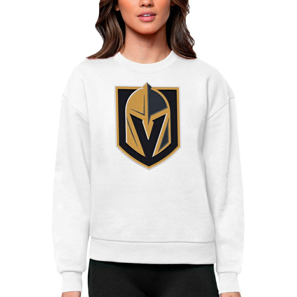 NHL Vegas Golden Knights Antigua Women's Team Logo Victory Crewneck Pullover Sweatshirt - White