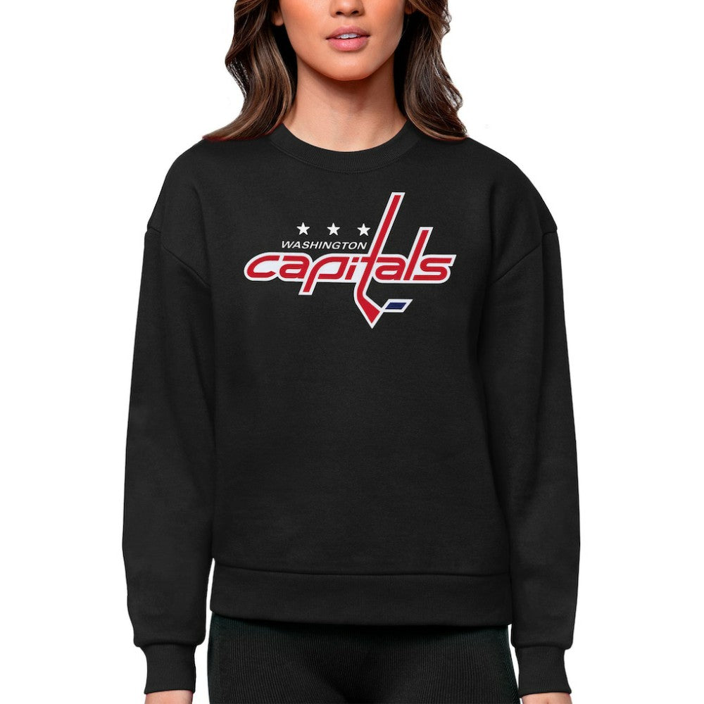 NHL Washington Capitals Antigua Women's Team Logo Victory Crewneck Pullover Sweatshirt - Black