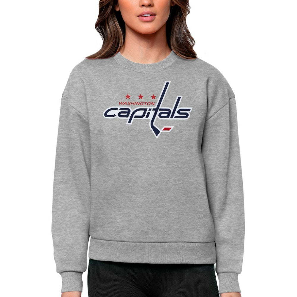 NHL Washington Capitals Antigua Women's Team Logo Victory Crewneck Pullover Sweatshirt - Heather Gray