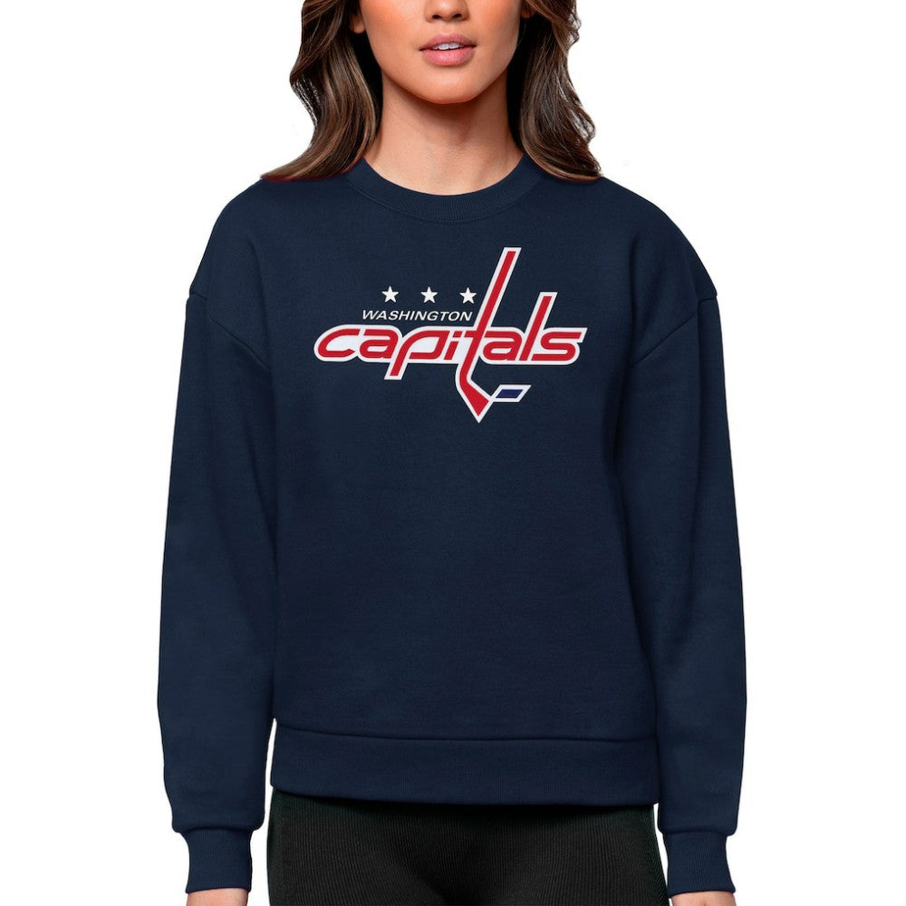 NHL Washington Capitals Antigua Women's Team Logo Victory Crewneck Pullover Sweatshirt - Navy