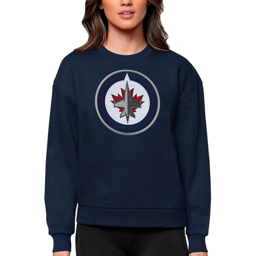 NHL Winnipeg Jets Antigua Women's Team Logo Victory Crewneck Pullover Sweatshirt - Navy